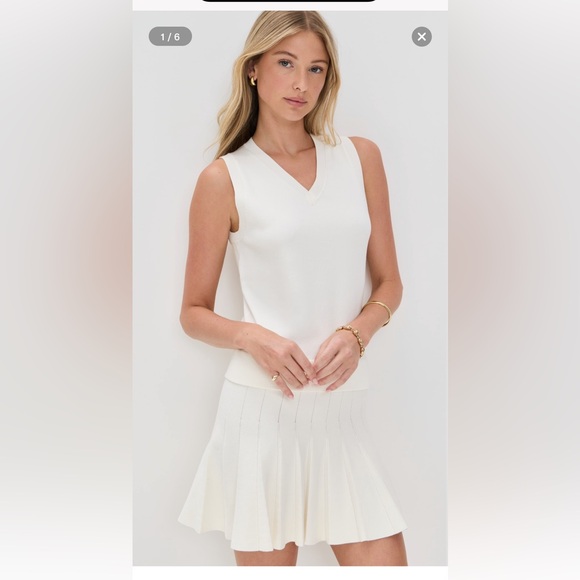 new Reformation Blair V Neck drop waist cotton sweater dress in Fior Di Latte - Picture 1 of 7